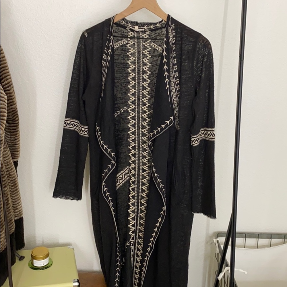 Long Embroidered Cardigan
